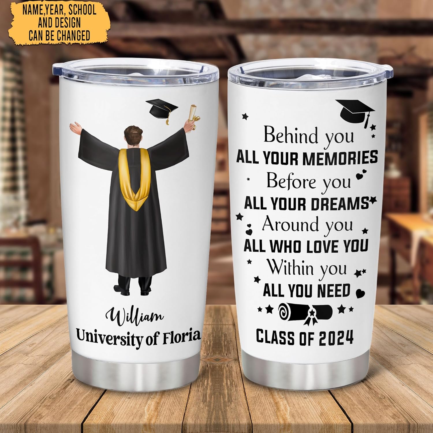 Hyturtle Vaso de graduación personalizado Behind All Your Memories Class Of 2024, tazas personalizadas con tapa, tazas de café de 20 onzas y 30