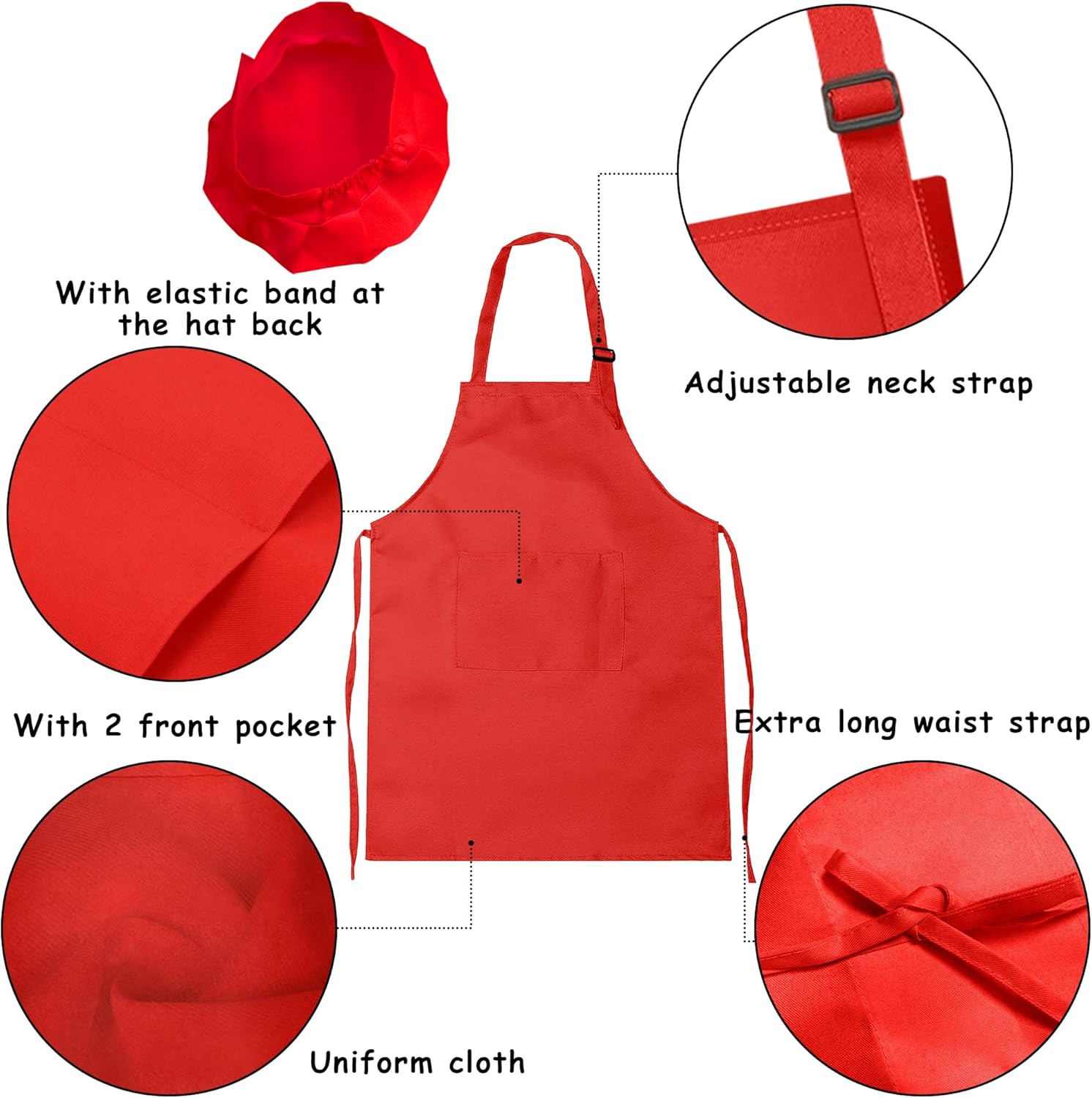Kids Apron and Chef Hat Set Bulk Childrens Bib with 2 Pockets Adjustable for Boys Girl’s Cooking Baking Painting