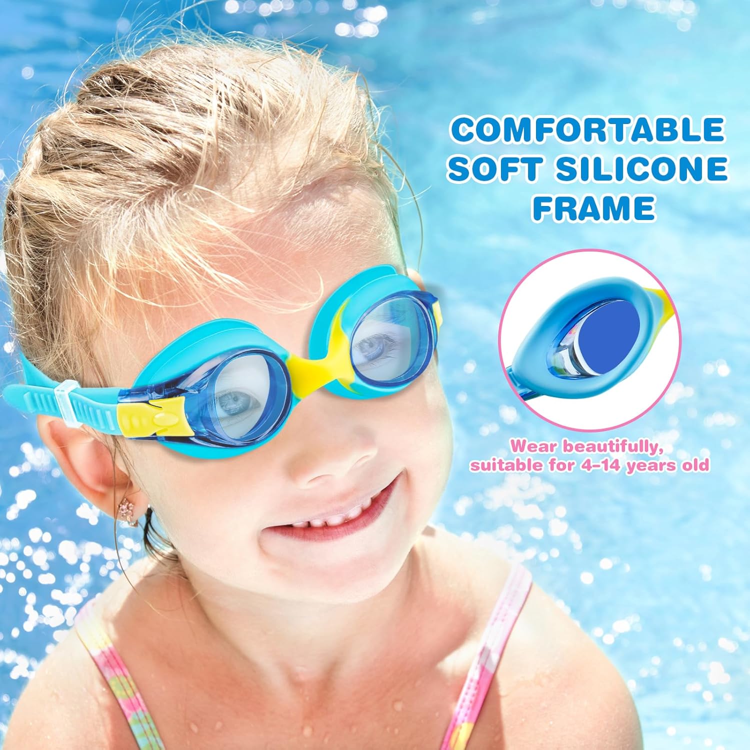 FOGULO Paquete de 4 gafas de natación para niños de 4 a 14 años, gafas de natación antiniebla con protección UV, gafas impermeables para niños y
