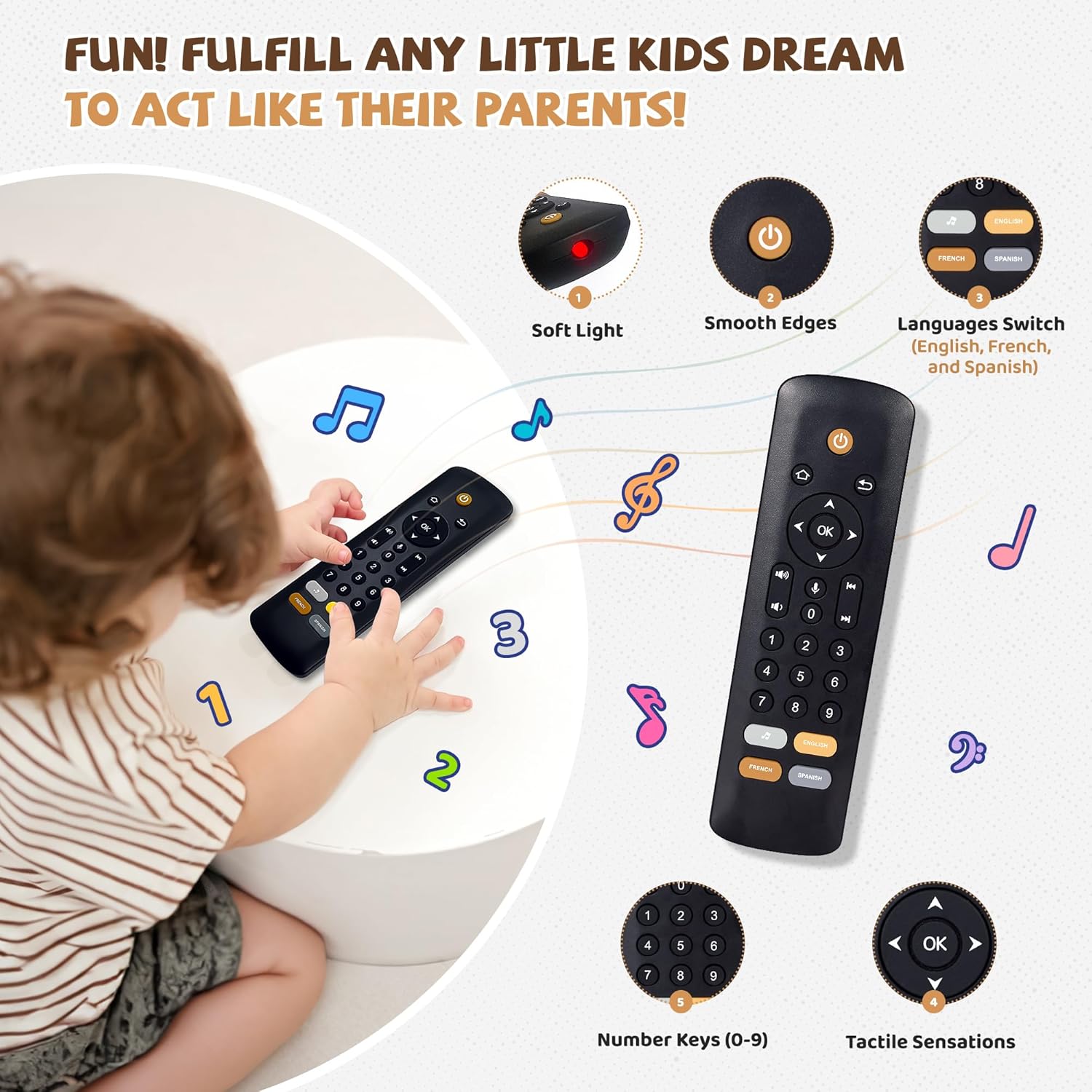 Juguete remoto para televisión para bebés, juguetes de aprendizaje temprano, juguetes musicales para bebés, juguetes para niños pequeños con juego