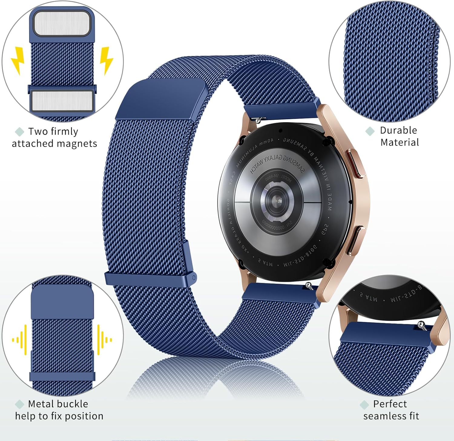 Meliya Correa de metal compatible con Samsung Galaxy Watch 6 Band 1.575 in 1.732 in, Galaxy Watch 6 Classic Band 1.693 in 1.850 in, correa de