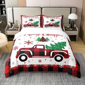 Juego de funda de edredón de algodón de Navidad, juego de edredón de automóvil con cuadrícula de Navidad para niños, niñas, adolescentes, decoración Juego de funda de edredón de algodón de Navidad, juego de edredón de automóvil con cuadrícula de Navidad para niños, niñas, adolescentes, decoración