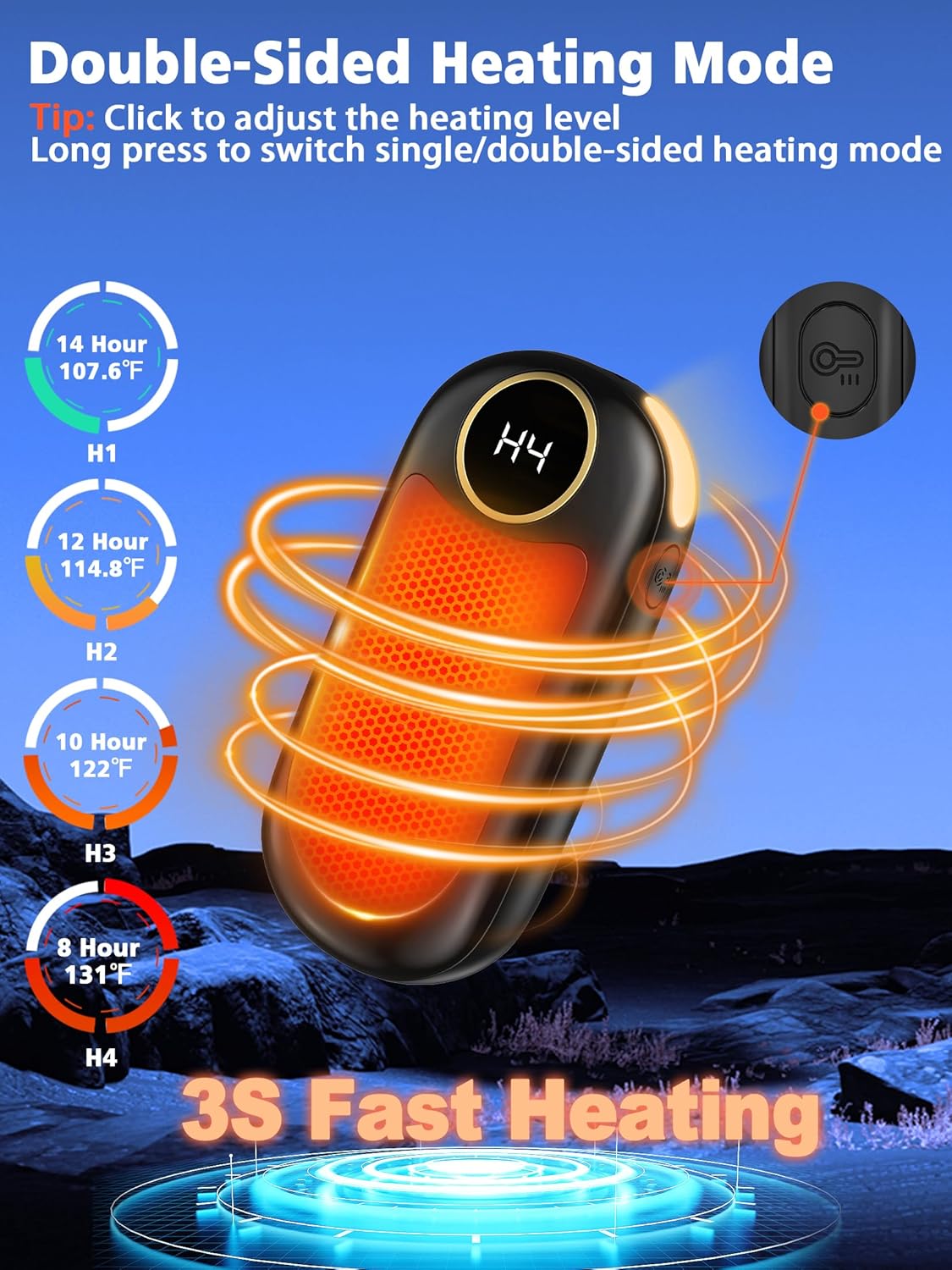 Calentadores de manos recargables, calentadores de manos eléctricos de 7000 mAh hasta 18 horas de calor, calentadores de manos de doble cara con