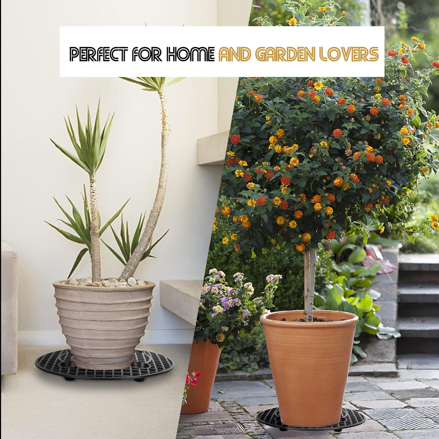 6 soportes grandes para plantas en maceta, protector de suelo de patio y terraza, elevador de macetas a nivel de planta para interiores y