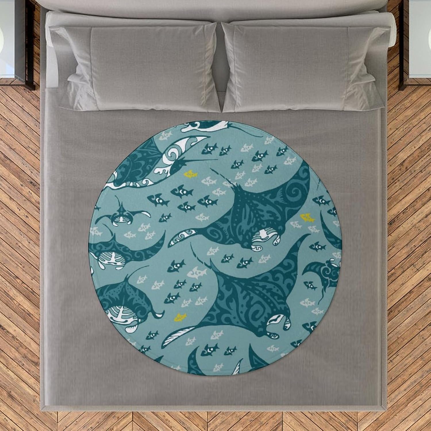 Sea Depth Manta redonda con diseño de peces y rayas para sofá, cama, manta decorativa estética para viajes, camping, manta cómoda, 60 pulgadas