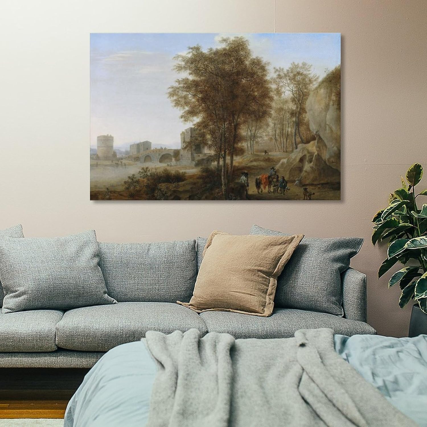 Viajeros en el Ponte Lucano sobre el Anio en Tivoli – Póster artístico para pared, lienzo con pergaminos, cuadro para decoración de la sala de