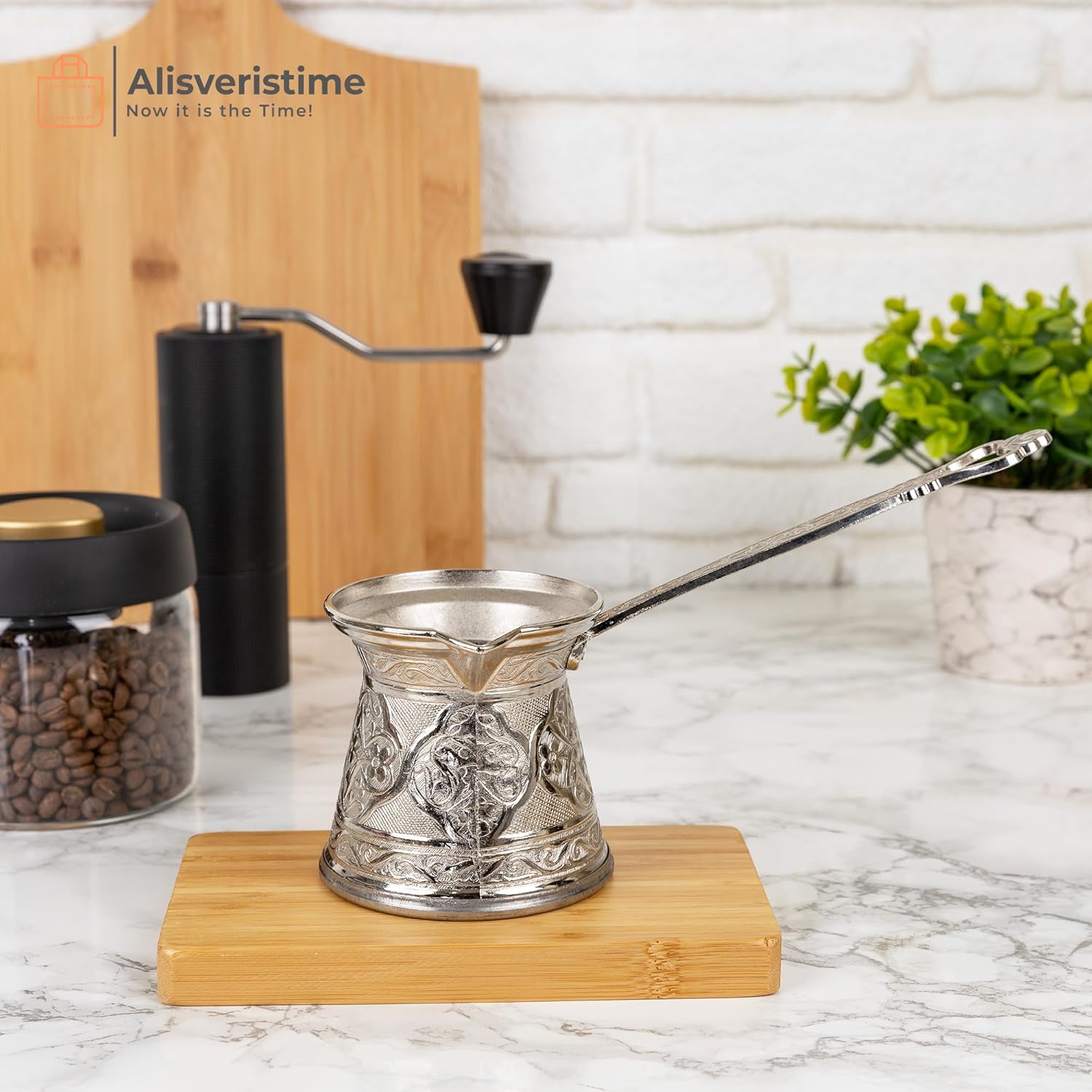 Alisveristime Auténtica cafetera turca, hecha a mano CezveIbrik, varios tamaños y colores disponibles, mejora tu experiencia de café ahora. (plata,