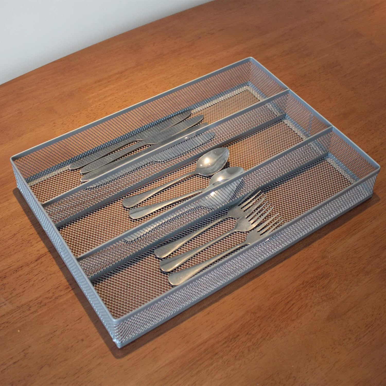 SETTFRFE Organizador de cajones de malla metálica 2P, organizador de cubiertos, soporte para cubiertos, bandeja de utensilios de cocina para cajón,