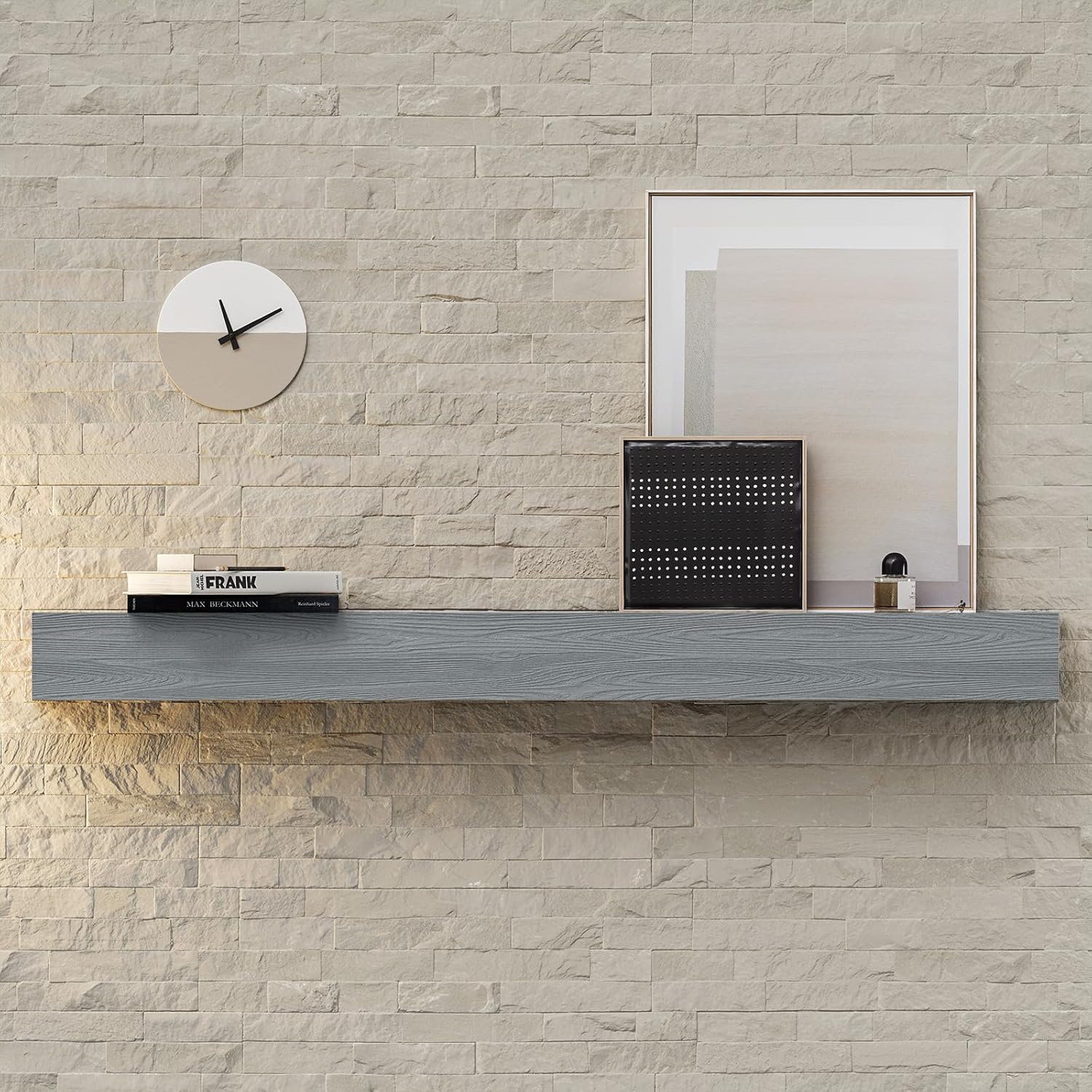 THLYNSAM Mantel de chimenea de 60 pulgadas de estante flotante con acabado rústico estante de pared de madera con soporte invisible resistente para