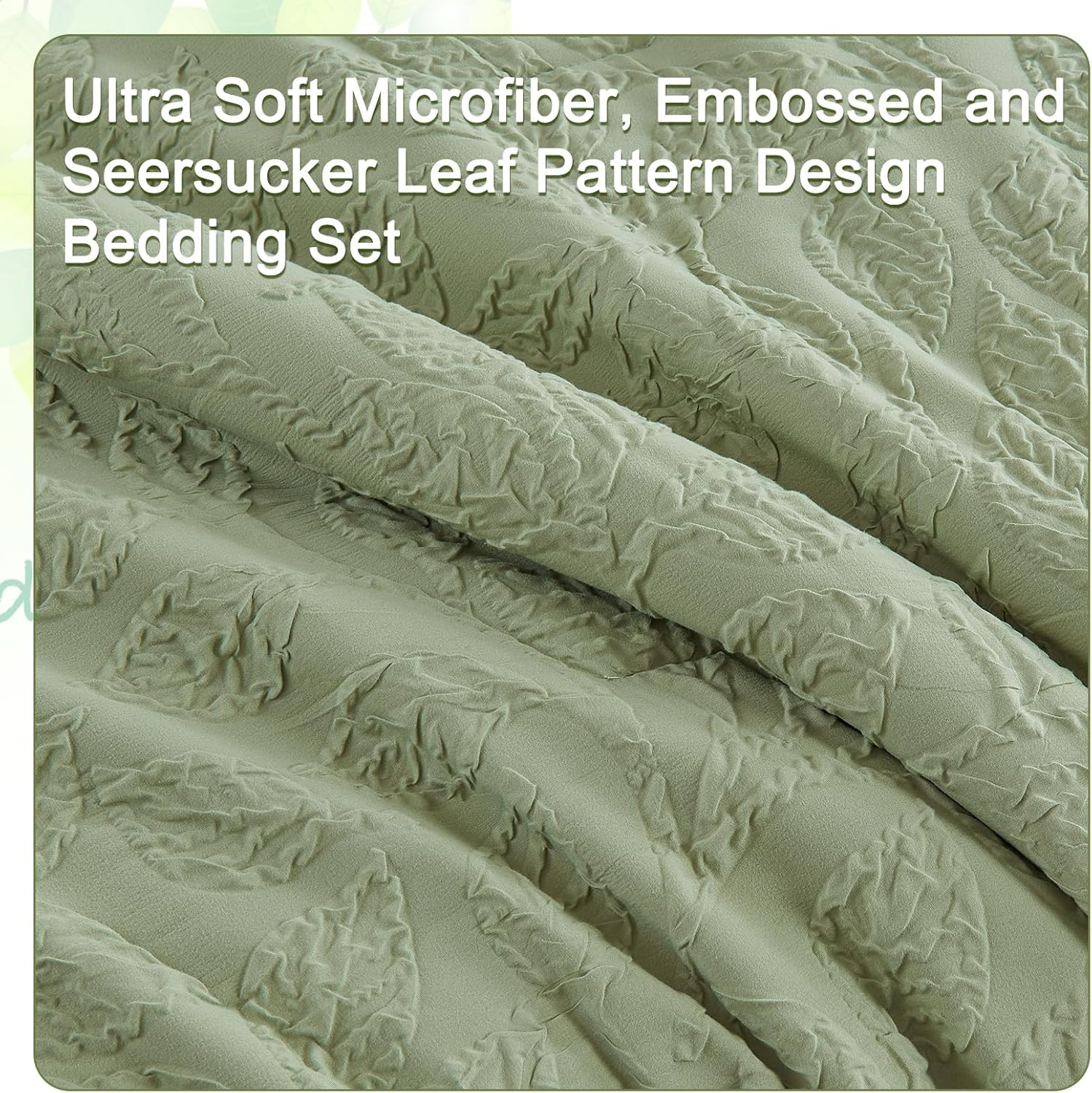 ENCOFT Edredón tamaño King, edredón verde con patrón de hojas en relieve de 3 piezas, con funda de almohada, para todas las estaciones, edredón de