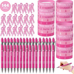 144 accesorios de concientización sobre el cáncer de mama, 48 bolígrafos retráctiles, 48 pulseras de concientización sobre el cáncer de mama y 48 144 accesorios de concientización sobre el cáncer de mama, 48 bolígrafos retráctiles, 48 pulseras de concientización sobre el cáncer de mama y 48