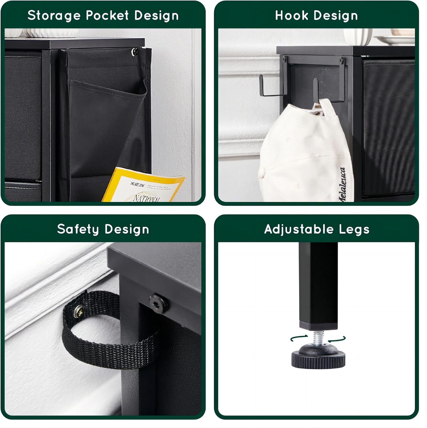 Cómoda para dormitorio con 5 cajones, unidades organizadoras de cómoda de tela, cómodas anchas con contenedores de tela y parte superior de madera,