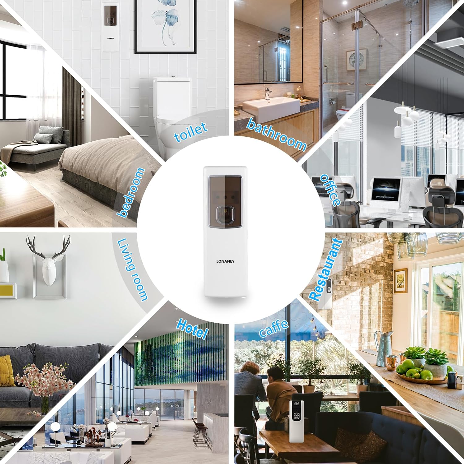 LONANEY – Dispensador automático de fragancias  Dispensador de ambientador automático ABS comercial para montaje en pared, dispensador de perfume en
