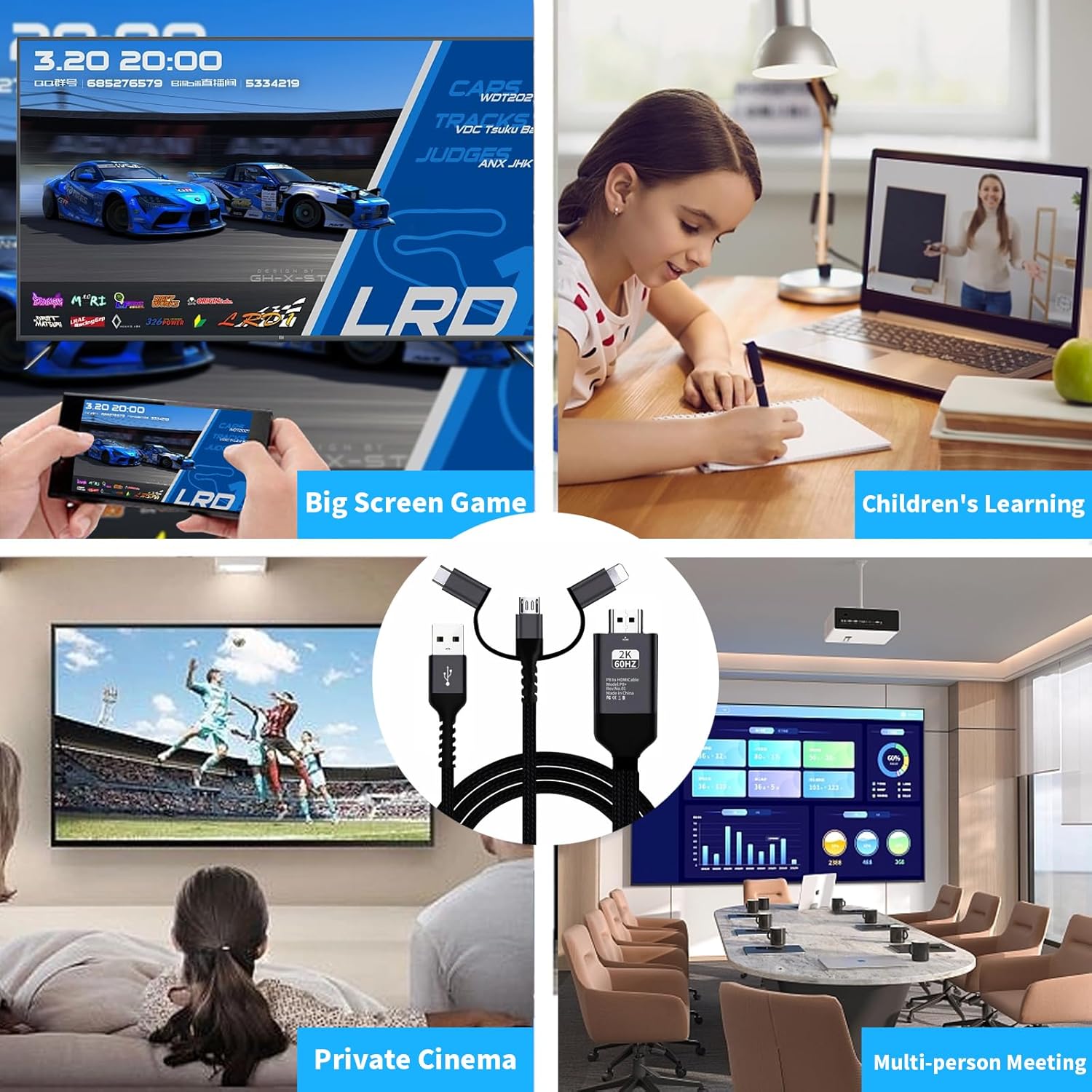 AMANKA Adaptador HDMI para TV, teléfono a TV, adaptador AV digital 1080P, cable conector de pantalla de sincronización 3 en 1, compatible con