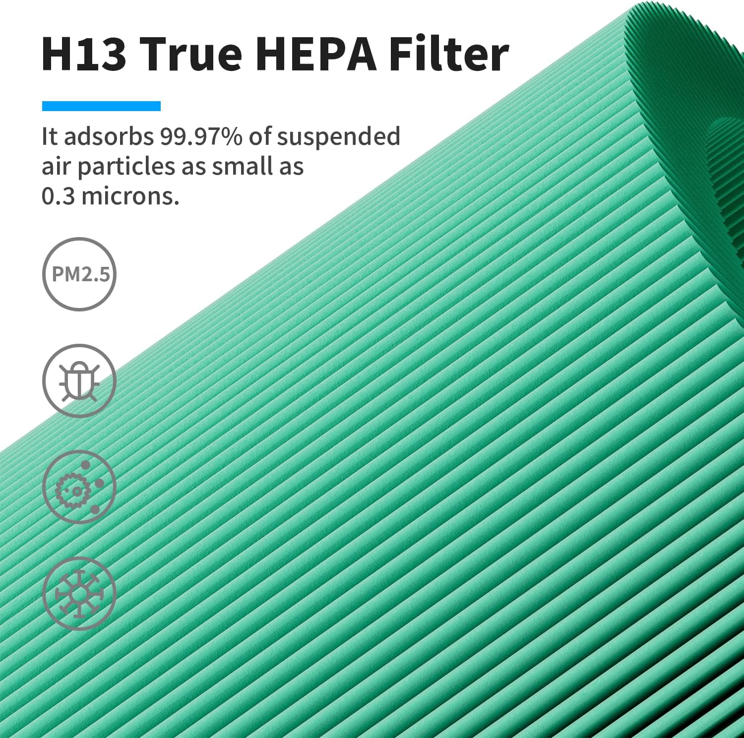 Paquete de 2 filtros de repuesto DH-JH01, filtro HEPA verdadero H13 compatible con AROEVE MK01 MK06, ToLife TZ-K1 y Kloudi DH-JH01 e Intelabe