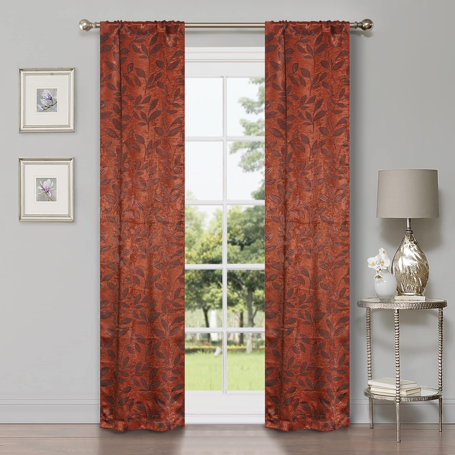 Superior Cortinas opacas, oscurecimiento de la habitación para dormitorio, bloqueo solar, térmicas, cortinas bohemias modernas, colección de hojas,