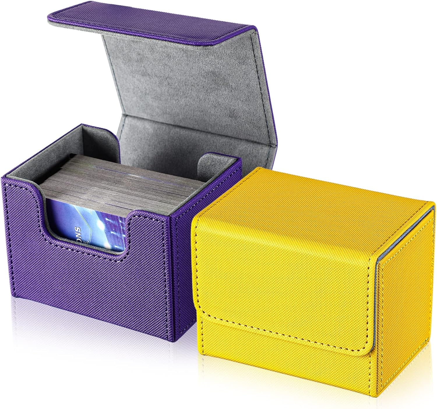 Weewooday 2 cajas de cuero para cartas de gran tamaño para 100 cartas con funda, caja de juego para cartas coleccionables, caja de cartas compatible