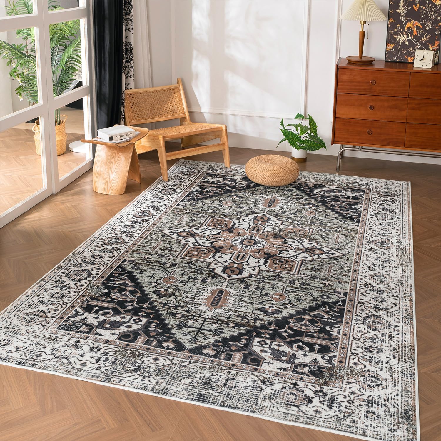 YIHOUSE Alfombras lavables de 5 x 7 pies, para sala de estar, alfombras vintage con diseño floral envejecido, alfombras orientales de interior de