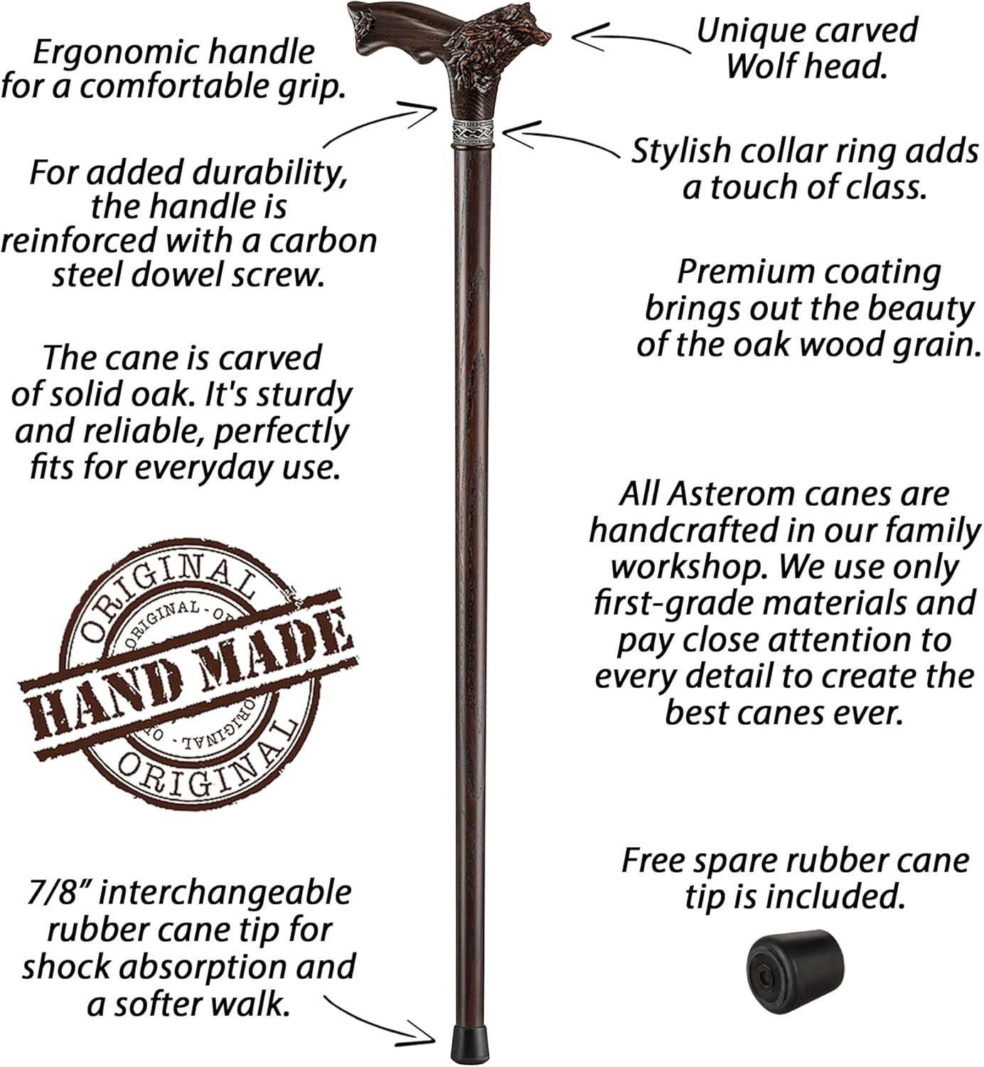Bastón tallado fresco para hombres y mujeres – Wolf Fenrir – Elegante bastón de madera para hombre – Bastón único