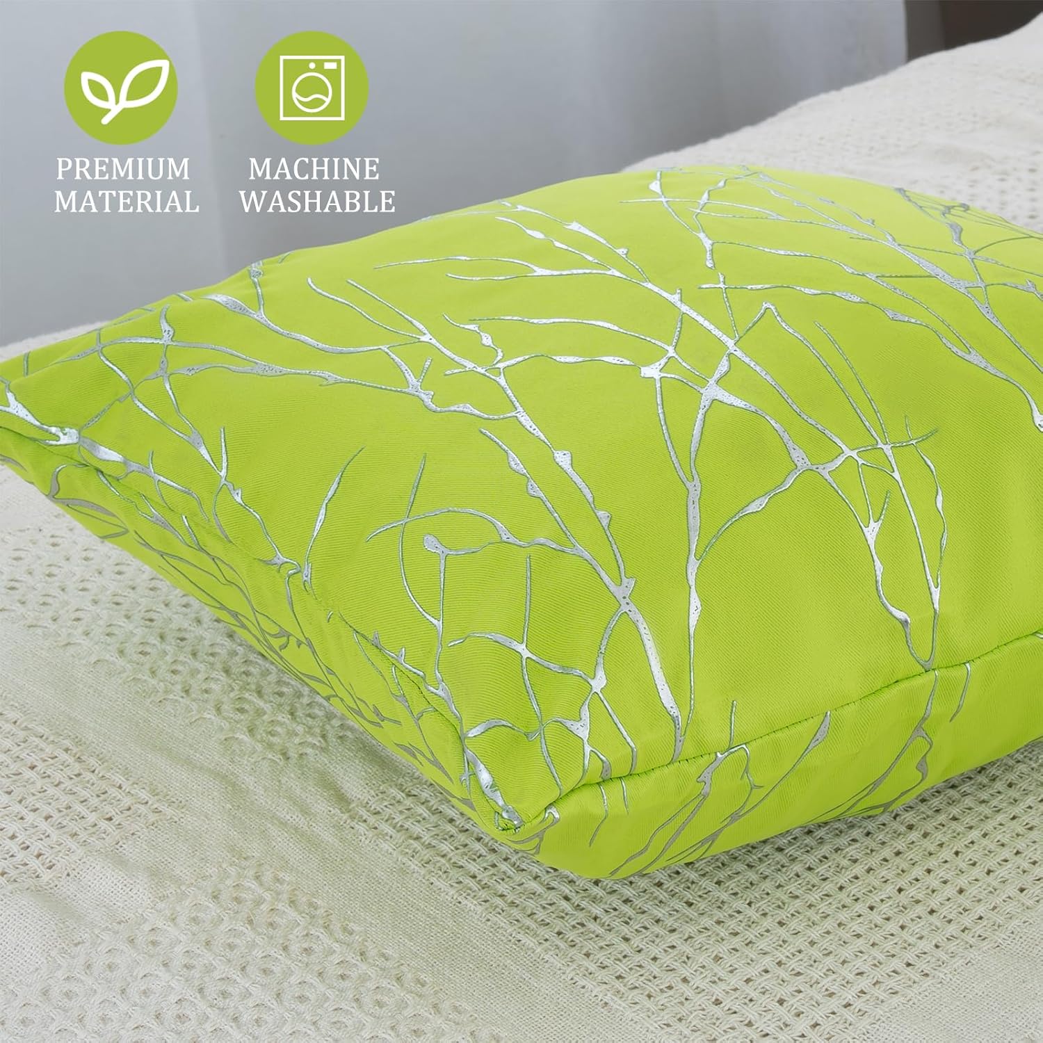 Juego de 2 fundas de cojín decorativas de color verde lima, paquete de 2 diseños de patrón de impresión ondulada, mezcla y combina para la