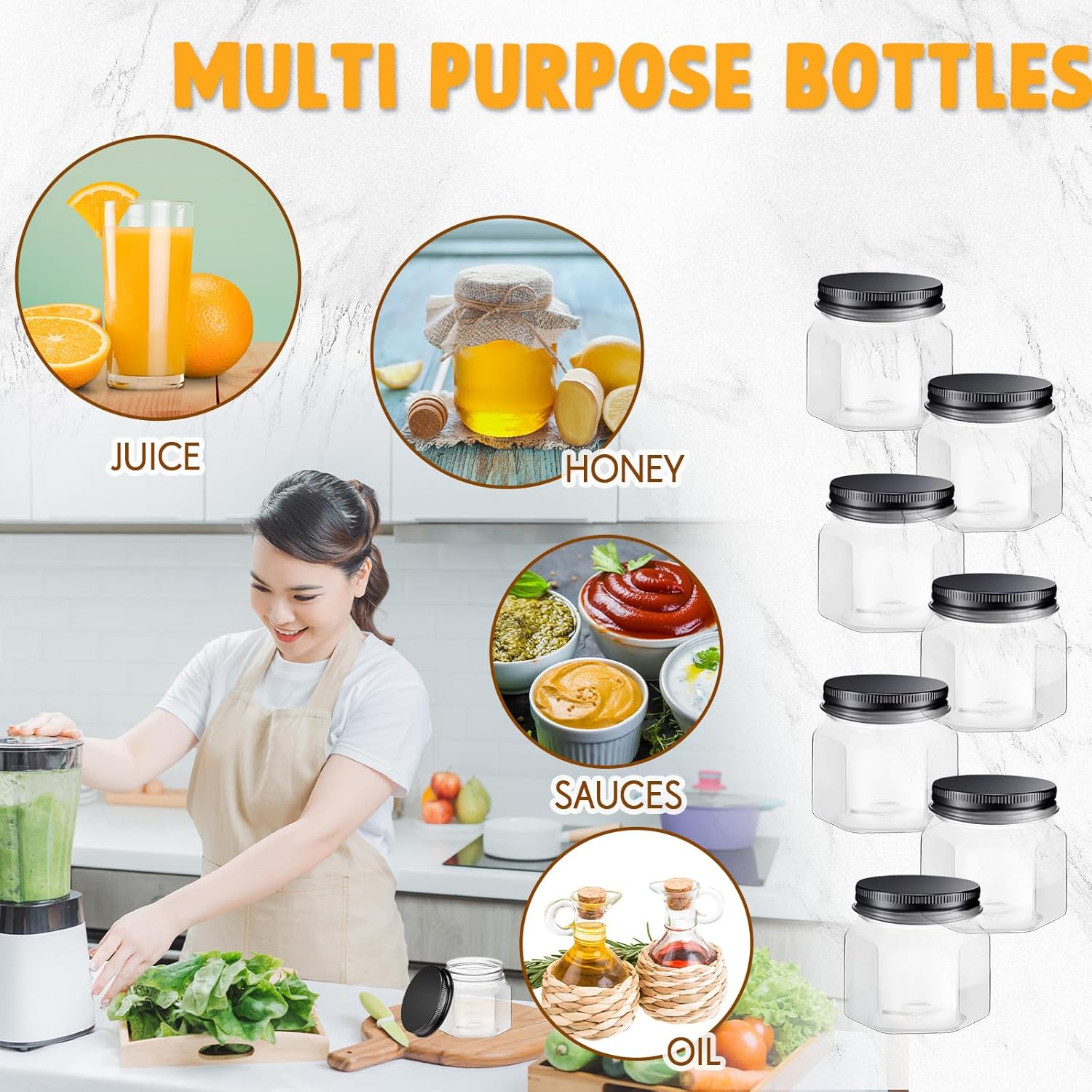 50 frascos hexagonales de plástico de 3 onzas con tapas, mini tarros de miel de boca ancha, tarros de especias pequeños para recuerdos de fiesta,