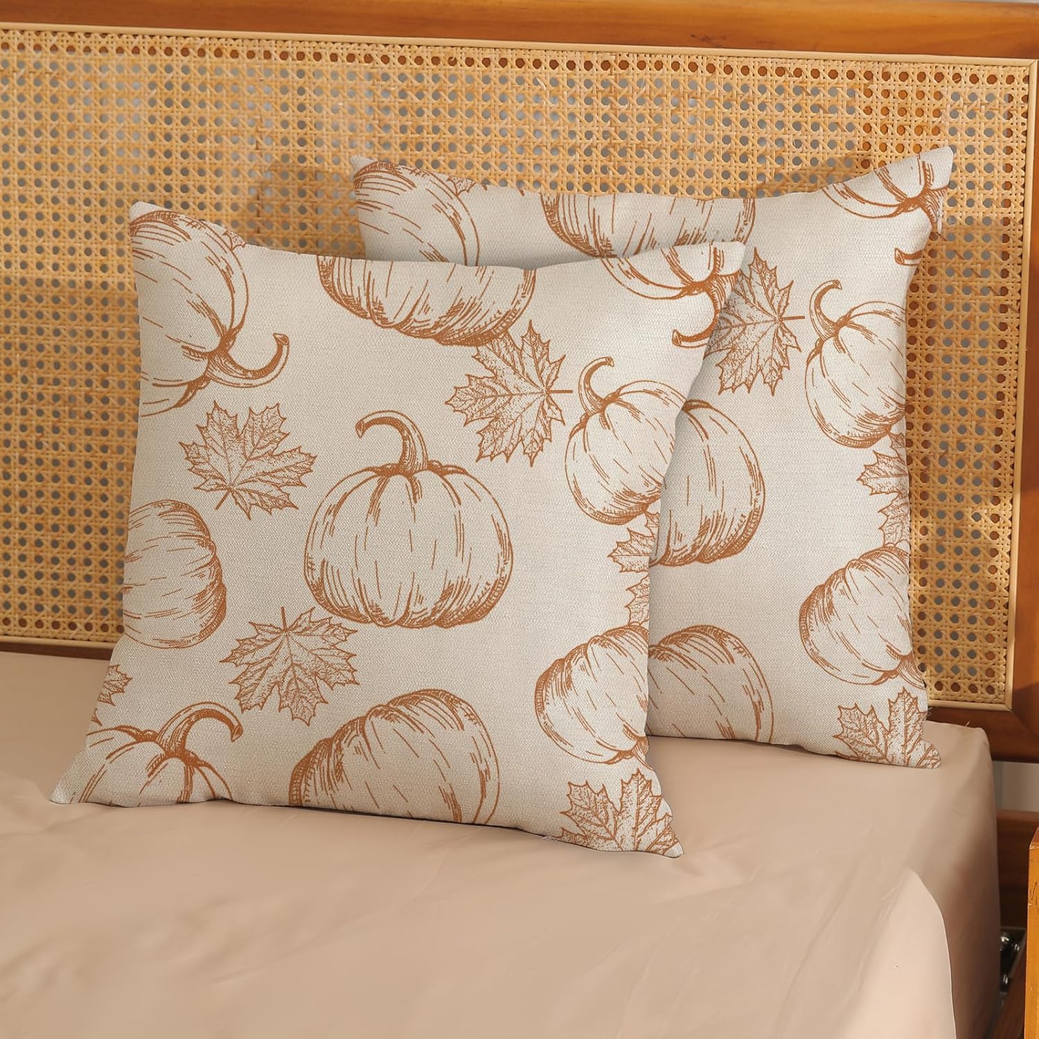 Juego de 2 fundas de almohada de otoño de 16 x 16 pulgadas, decoración de otoño, hojas de arce y calabaza, almohadas de temporada para exteriores,