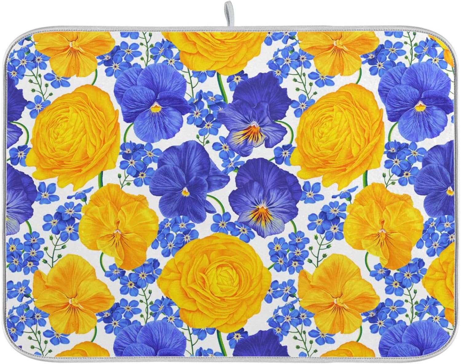 Botanical Realistic Flowers Dish Mat Washnable Absorbent Drying Mat For Kitchen Counter Dish Drainer Cloth Tapete Para Cocina 16” x 18”