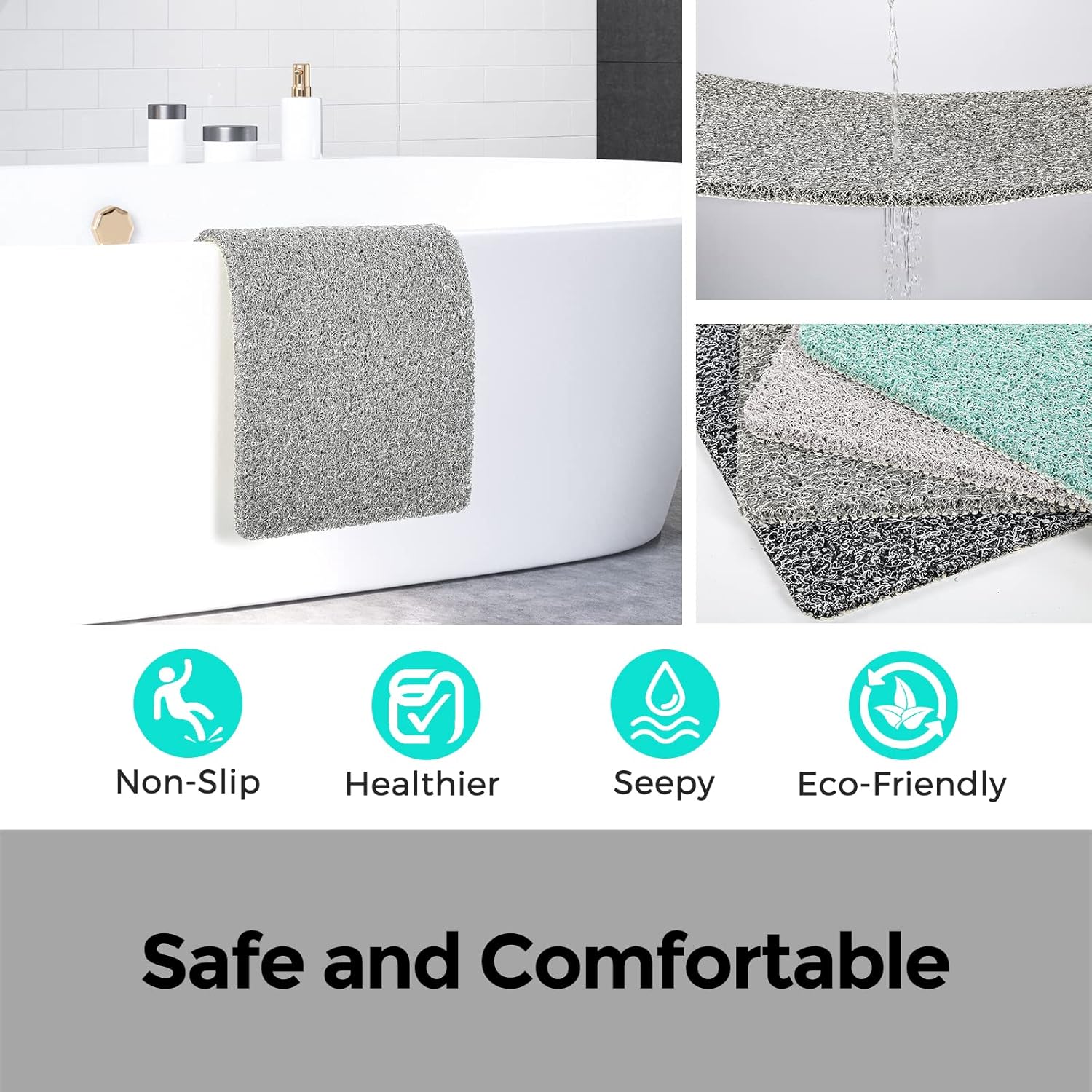 Tapete de ducha extra grande, 35 pulgadas de grosor para cabina de ducha y bañera texturizada, tapete de baño de secado rápido con drenaje, 27.5 x