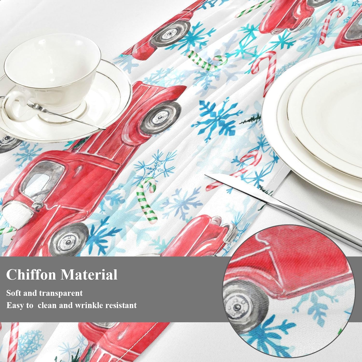 Christmas Tree Red Truck Table Runner Fall Kitchen Decor for Desk Decor Christmas Table Runner 108 Inches Long