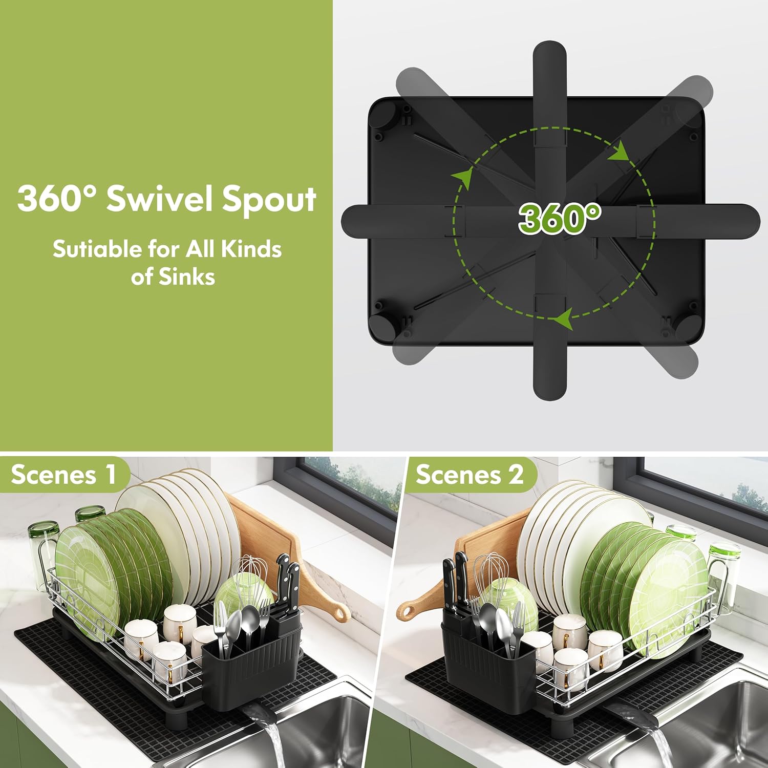 MAJALiS Escurridor de platos con juego de escurridor, escurridor grande para encimera de cocina, estante de secado a prueba de óxido con soporte