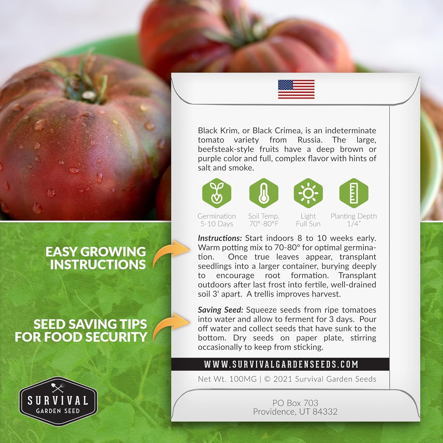Survival Garden Seeds – Semilla de tomate negro Krim para plantar – 5 paquetes con instrucciones para plantar y cultivar deliciosos tomates frescos