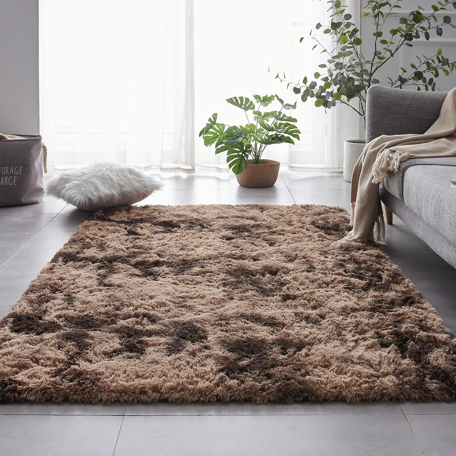 TABAYON – Alfombra rectangular de pelo largo, resistente, acogedora, antideslizante, suave, de 5×7 pies, para habitación de los niños, sala de
