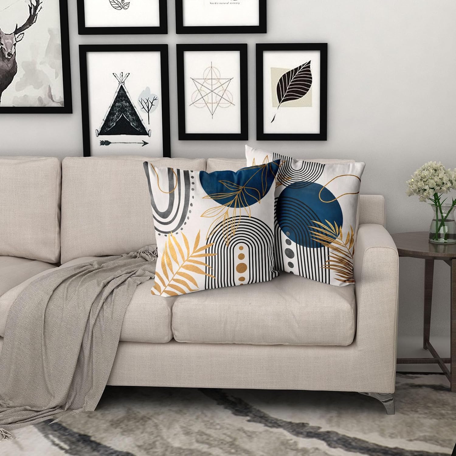 Juego de 4 fundas de almohada bohemias de 20 x 20 pulgadas, geométricas abstractas, decoración moderna de mediados de siglo para sofá, cama, sala de