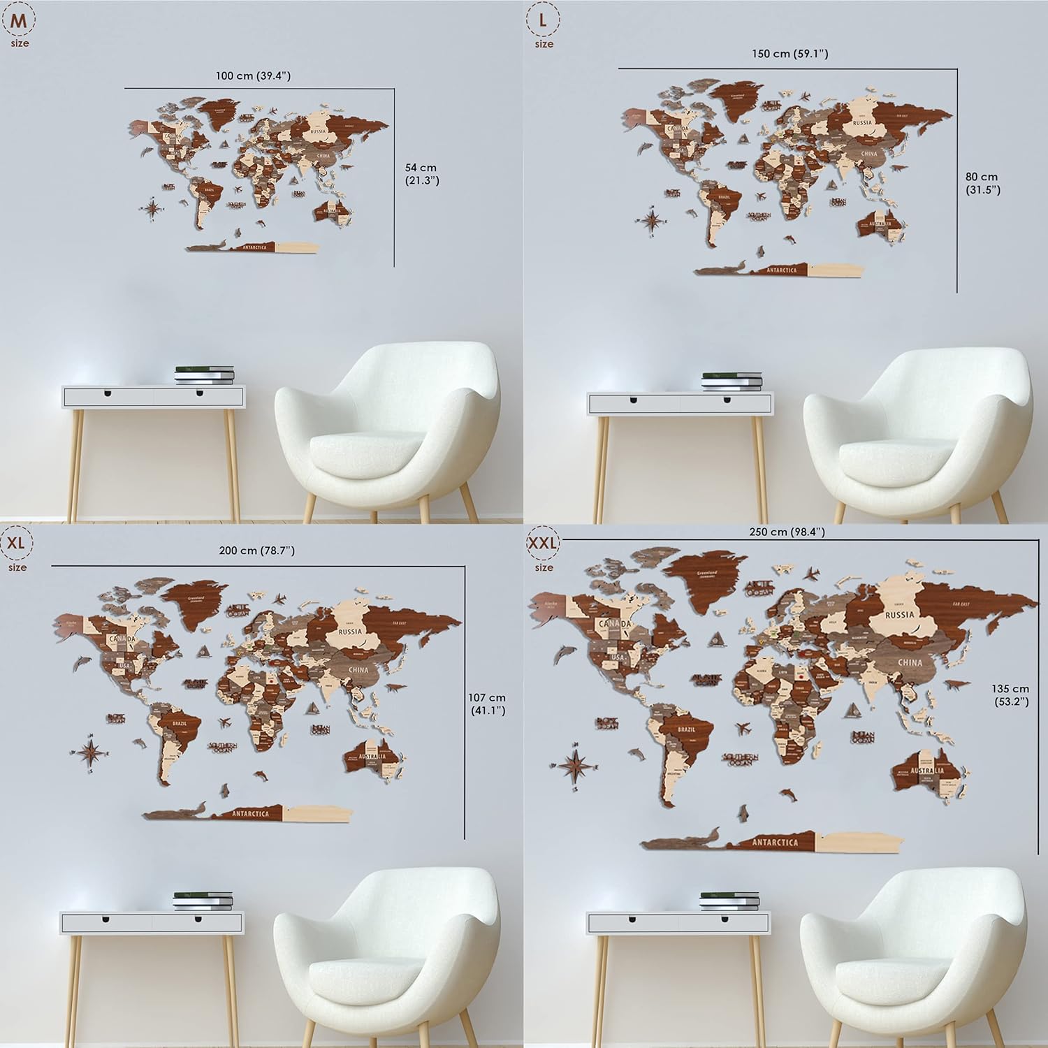 Mapa del mundo de madera 3D multicapa, mapa de viaje con estados y capitales, decoración de pared para la nueva casa, regalo para viajeros,