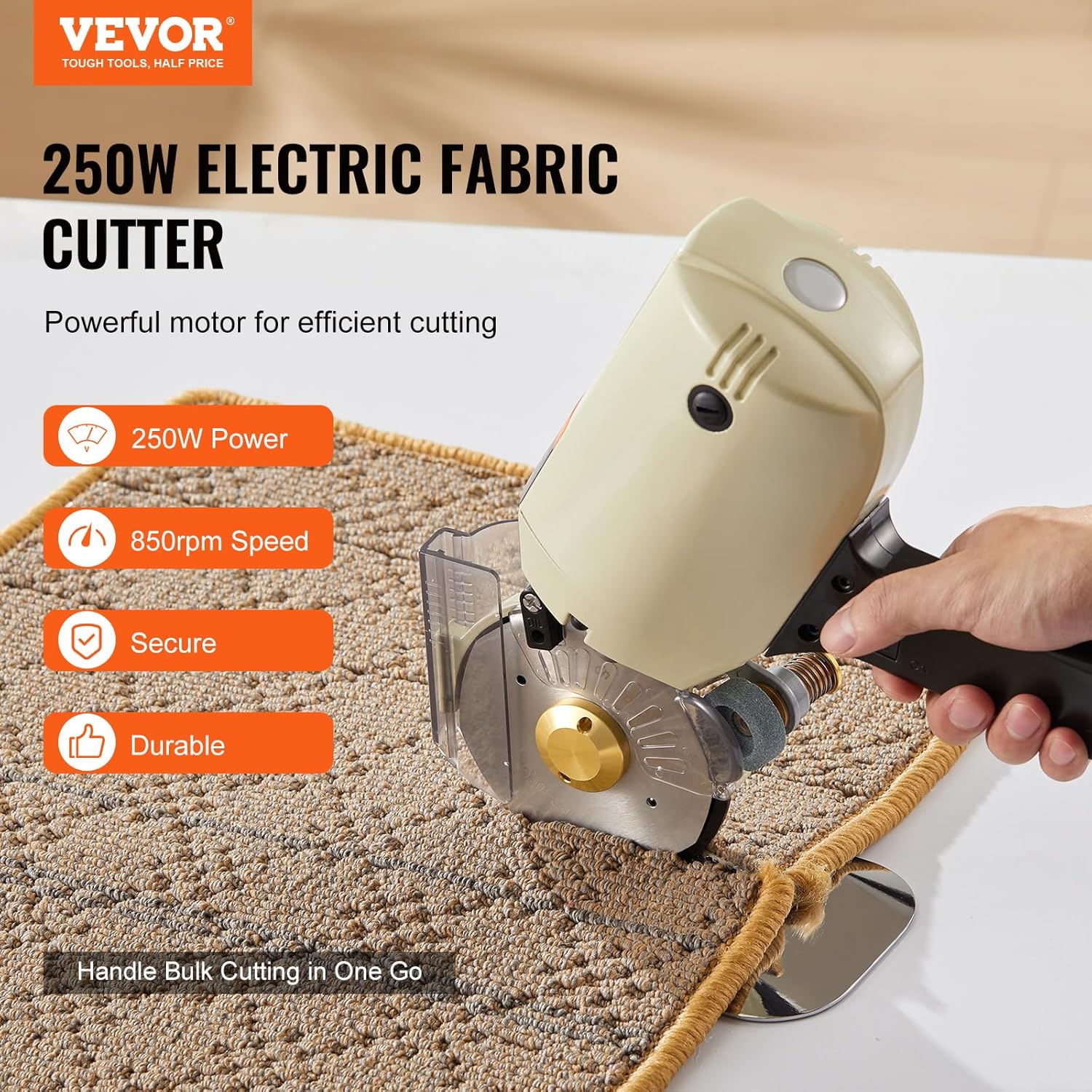 VEVOR Cortador de tela, máquina de corte rotativa eléctrica de tela de 250 W, grosor de corte de 1.1 pulgadas, cuchillo octogonal, con hoja de