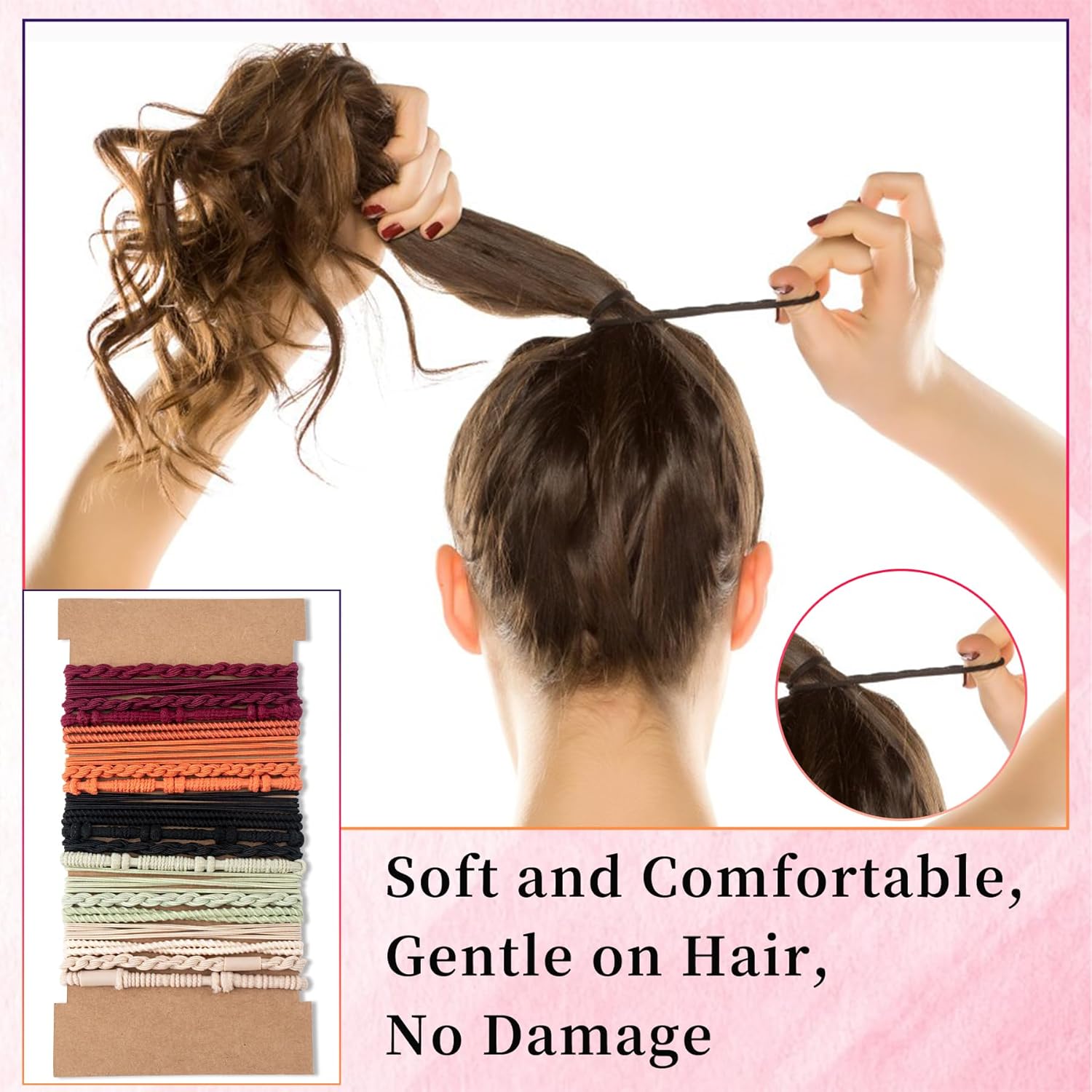 20 pulseras para el cabello, 5 estilos bohemios para mujer, bandas para el cabello para colas de caballo, buena pulsera elástica de doble uso y