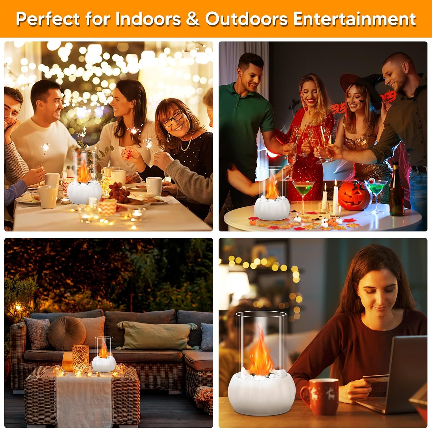 Fogata de mesa para Acción de Gracias, decoración de otoño, Navidad, cuenco portátil de etanol, mini chimenea de mesa para patio, balcón, sala de