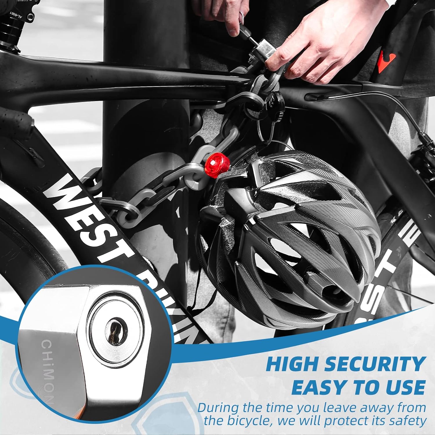 Candado de cadena para bicicleta con carcasa de ABS, cerradura de bicicleta de 3.12 pies con 0.4 pulgadas de grosor, cerradura de bicicleta