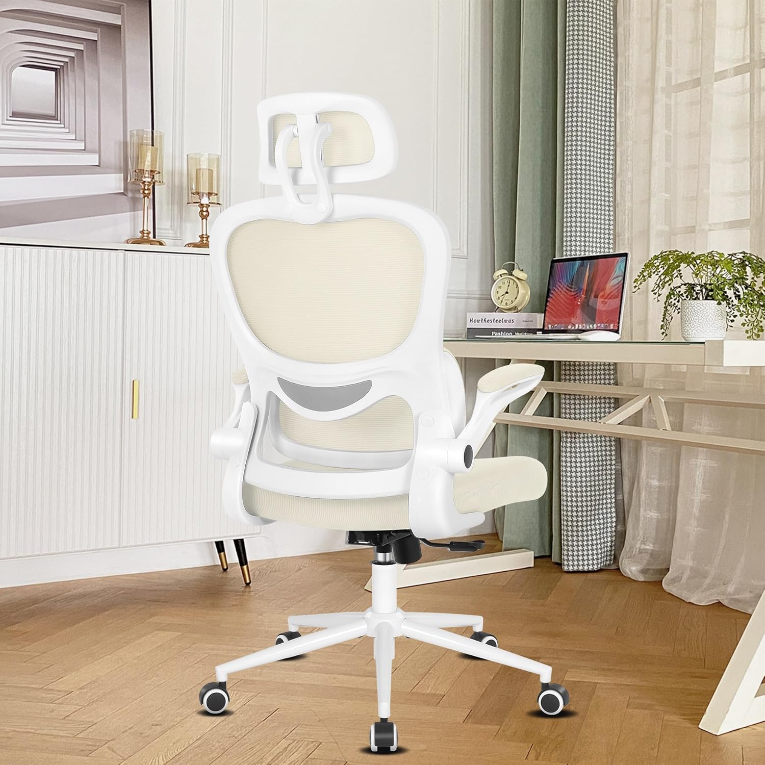 Misolant Silla de oficina ergonómica, silla de escritorio con soporte lumbar, silla de oficina de malla, silla ergonómica con reposacabezas y