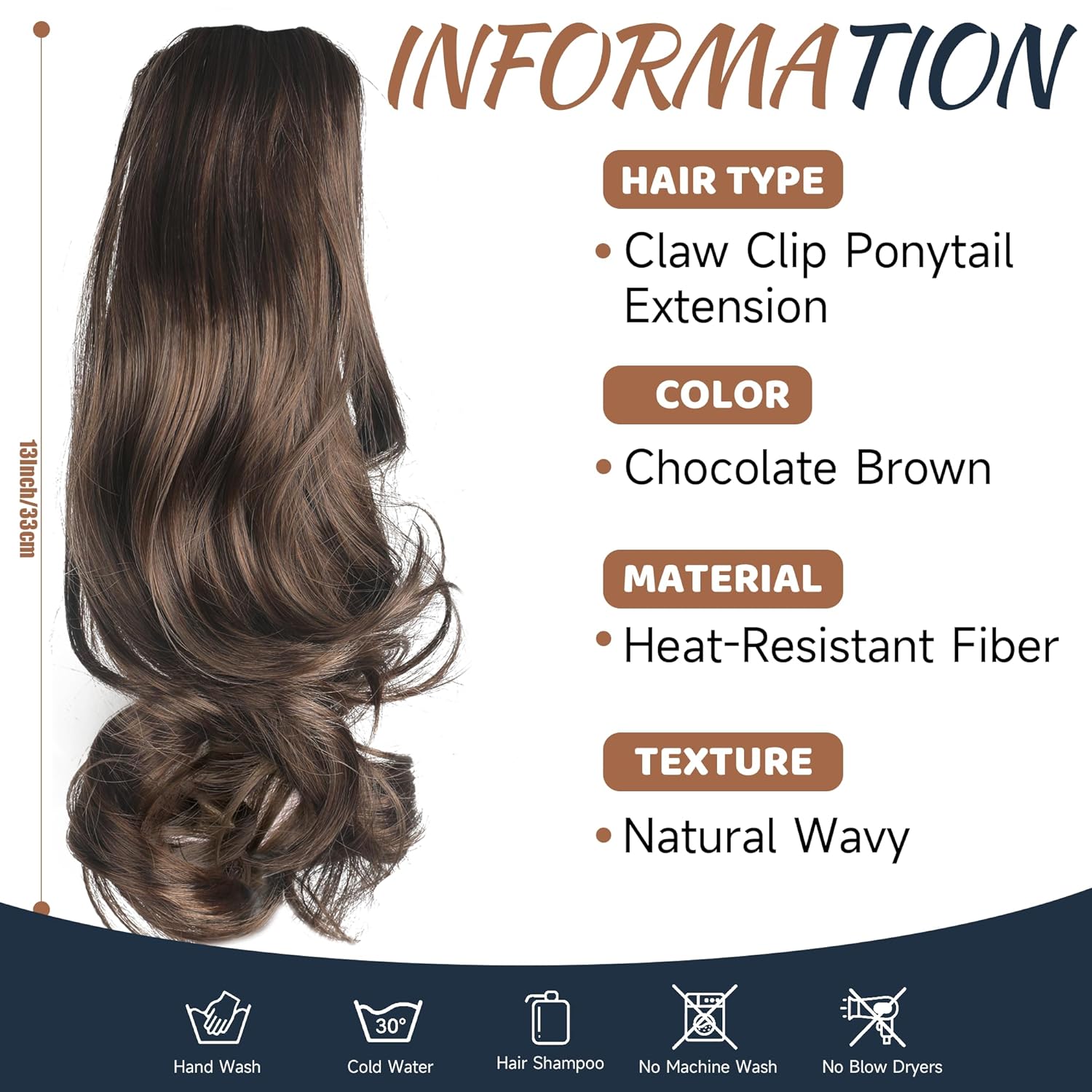 Extensión de cabello ondulado con clip de garra, de 13 pulgadas, con clip en moño desordenado, suave, natural, sintético, postizo falso para mujeres