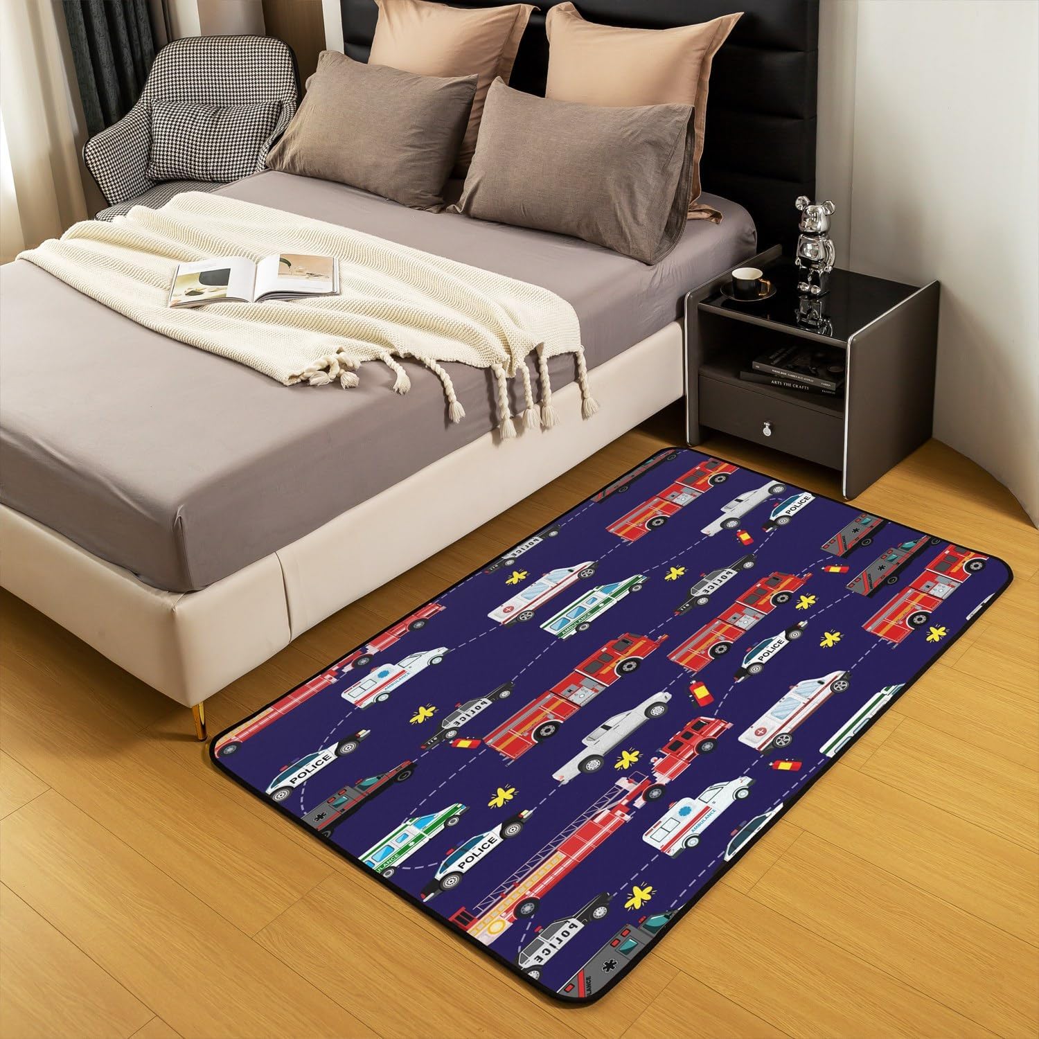 Alfombras de sala de estar, camión de bomberos, auto de policía, para sala de estar, para niños, niñas, adolescentes, jóvenes, decoración de motor,
