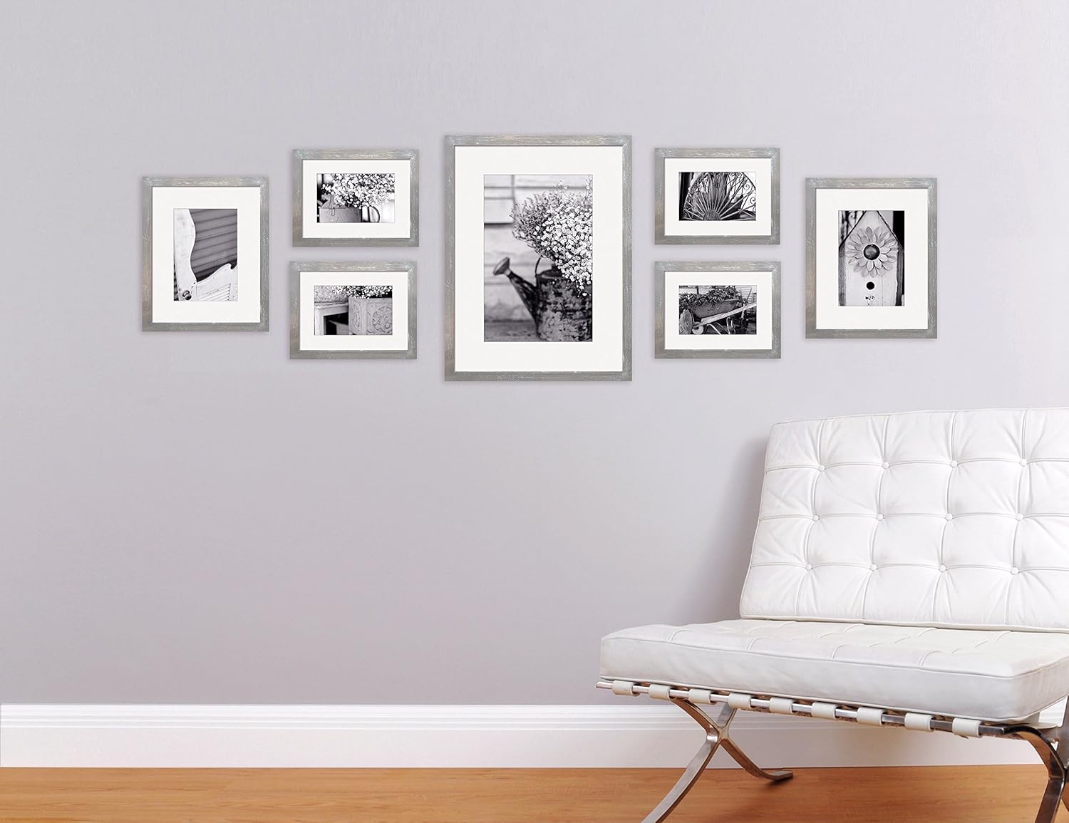 Gallery Perfect Juego de 7 marcos de fotos Greywash Gallery con impresiones artísticas decorativas y plantilla para colgar, varios tamaños