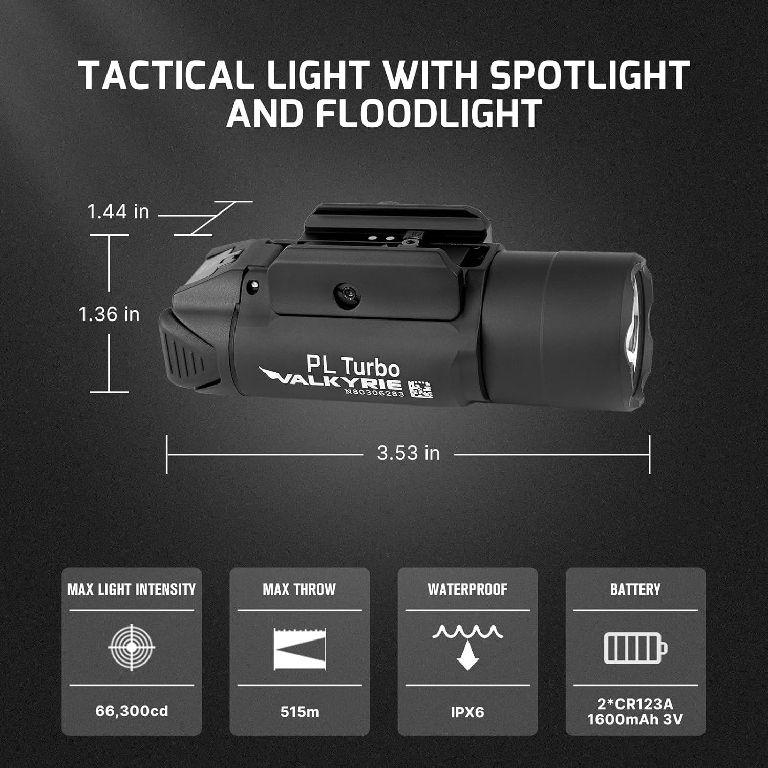 OLIGHT PL Turbo Weaponlight, 800 lúmenes, 1,689.6 ft de largo alcance, linterna táctica de largo alcance, 66.300 luces compactas de alta candela
