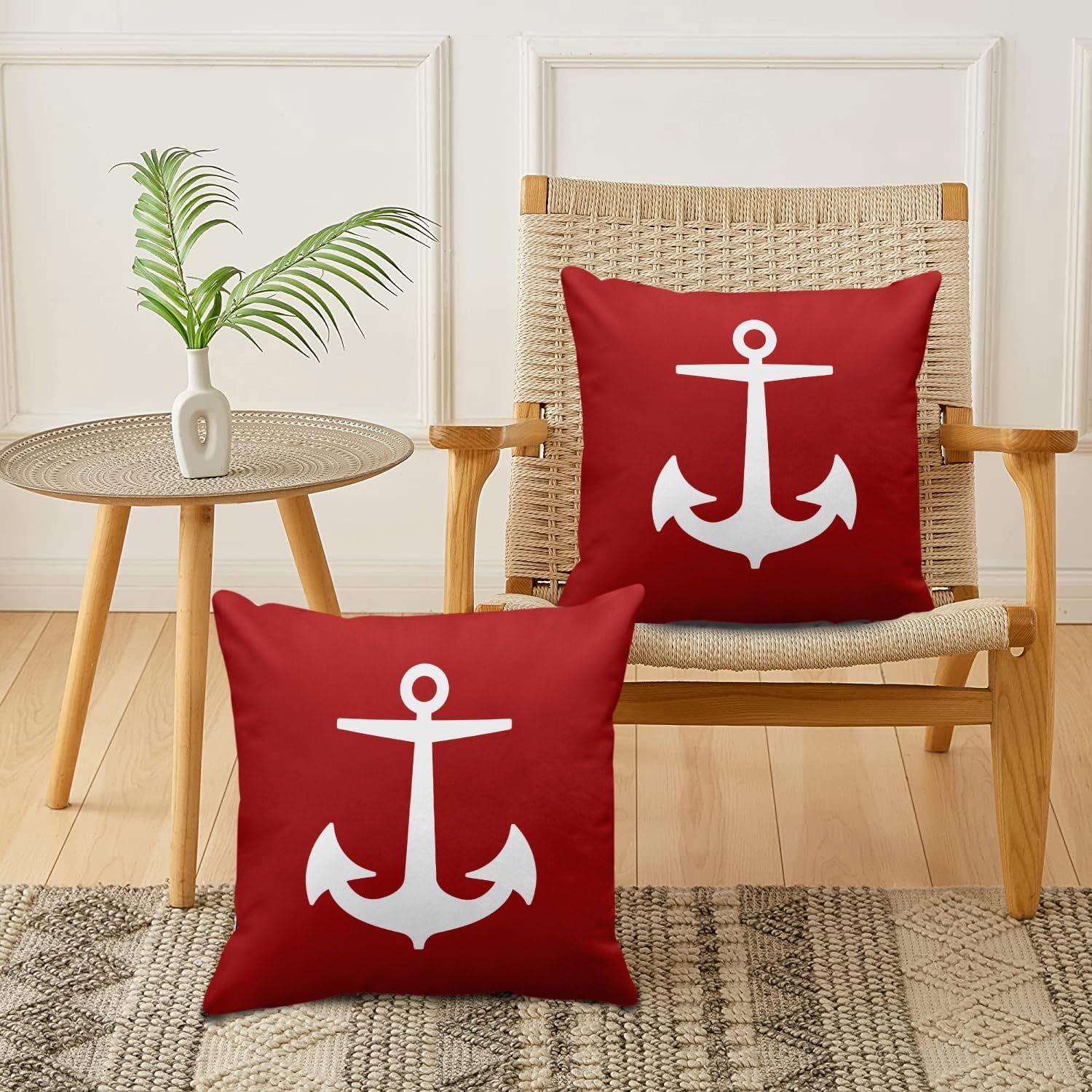 Emvency Funda de almohada decorativa con diseño de botes rojos, diseño náutico, océano, blanco, decoración del hogar, funda cuadrada de 18 x 18