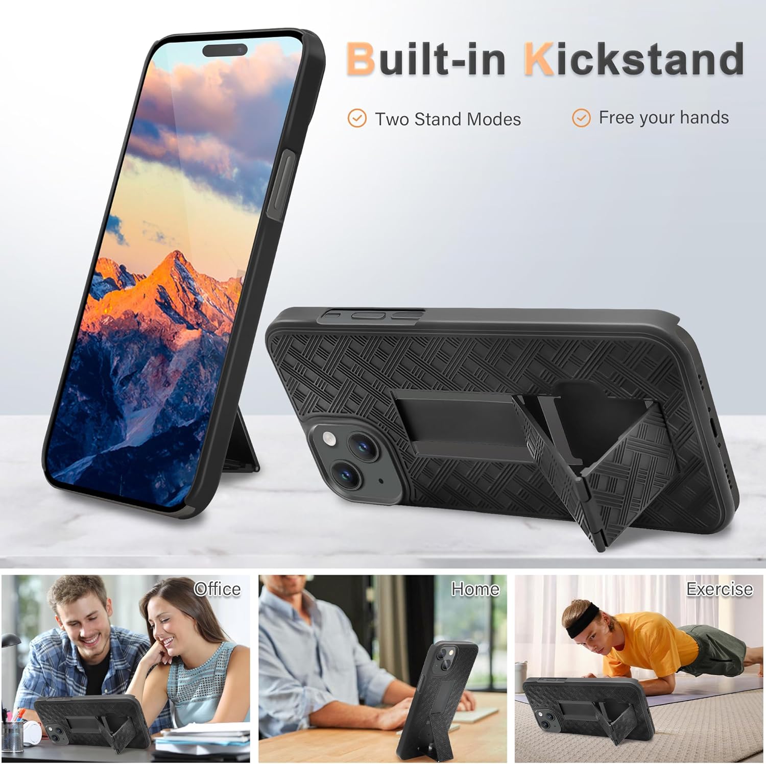 Fingic Funda para iPhone 15, iPhone 15 con clip para cinturón, funda delgada combinada con soporte giratorio para cinturón, funda protectora
