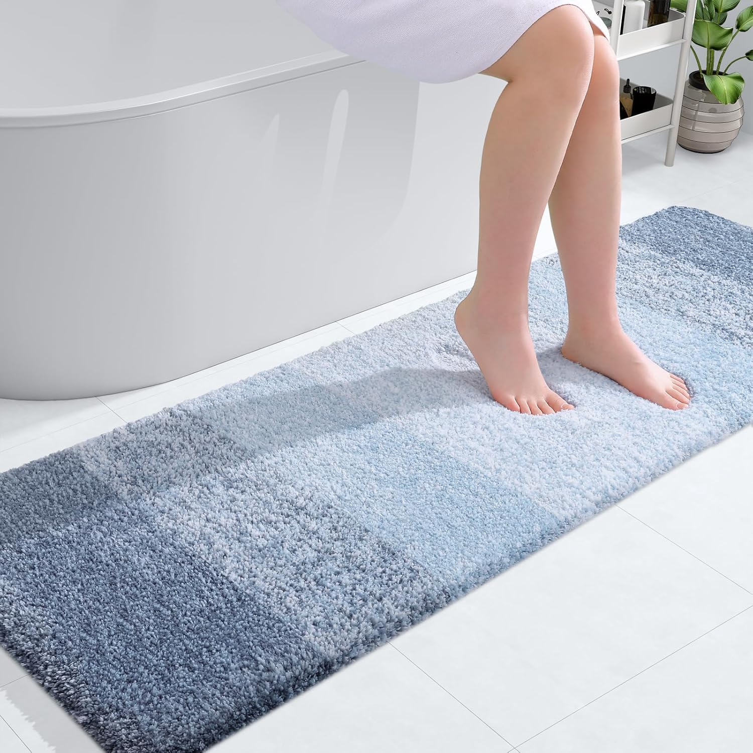 OLANLY Juego de 2 alfombras de baño y alfombras de baño ombré, tamaño 59 x 20 pulgadas y juego de alfombras de baño 30 x 20 + 24 x 20 pulgadas,