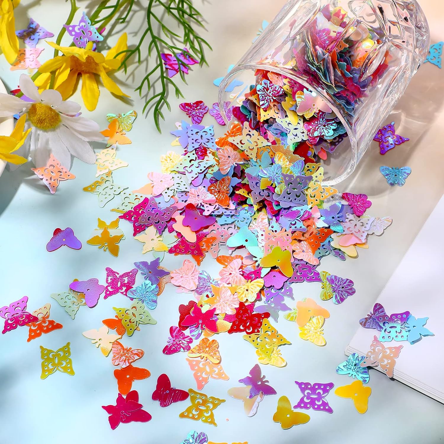 Confeti de mesa de fiesta de mariposa, confeti colorido con purpurina, lentejuelas holográficas, compromiso, despedida de soltera, fiesta del día de