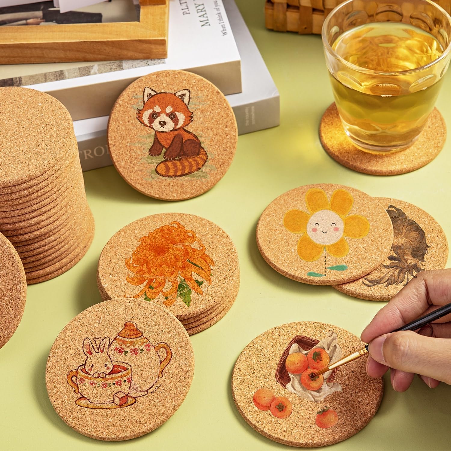 Posavasos de corcho para bebidas, 40 posavasos reutilizables de borde redondo a granel, 3.5 pulgadas de grosor, absorbentes, resistentes al calor,