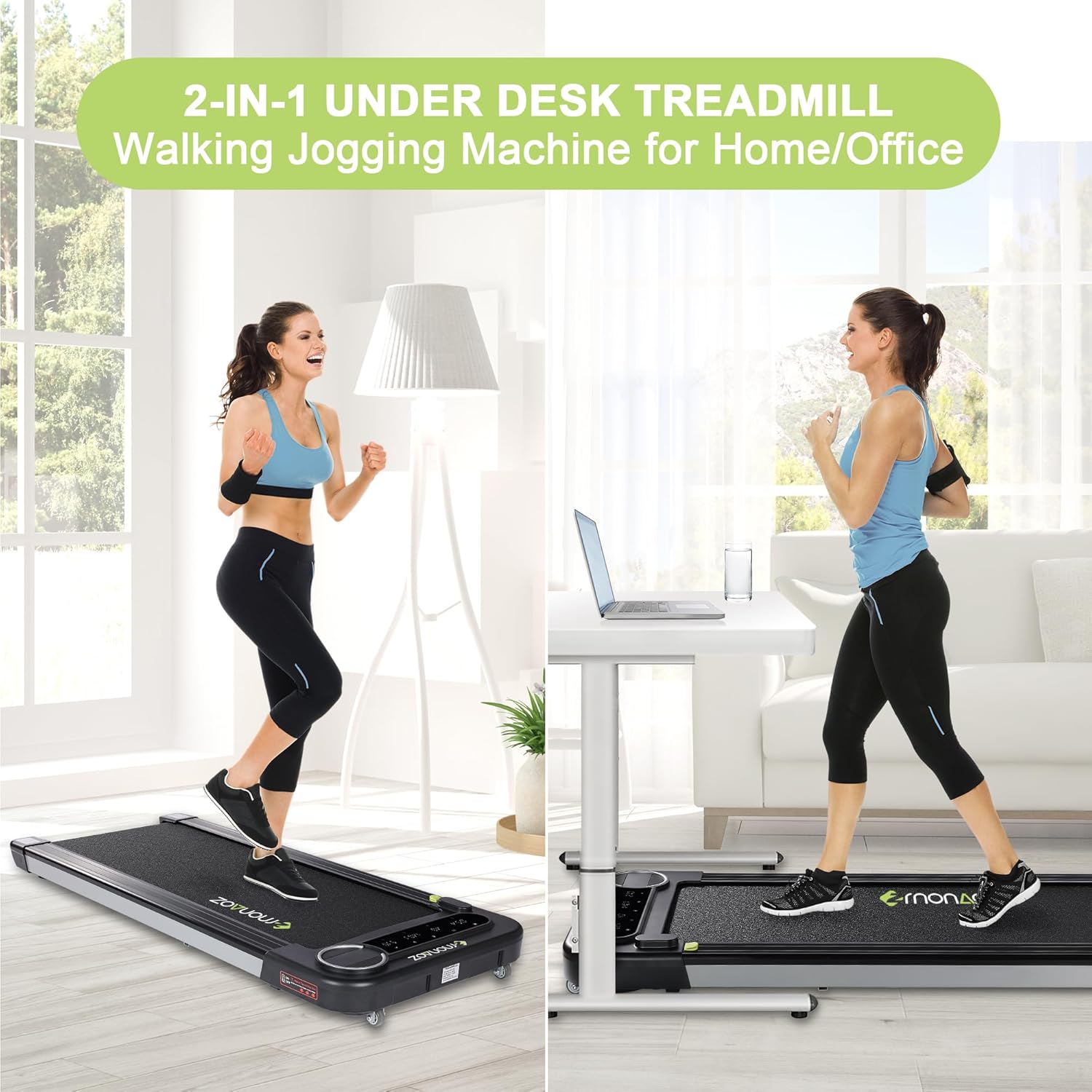 Caminadora 2 en 1 para usar debajo del escritorio, para uso en la oficina en casa con altavoz Bluetooth, 2.5 HP, máquina de correr para correr,