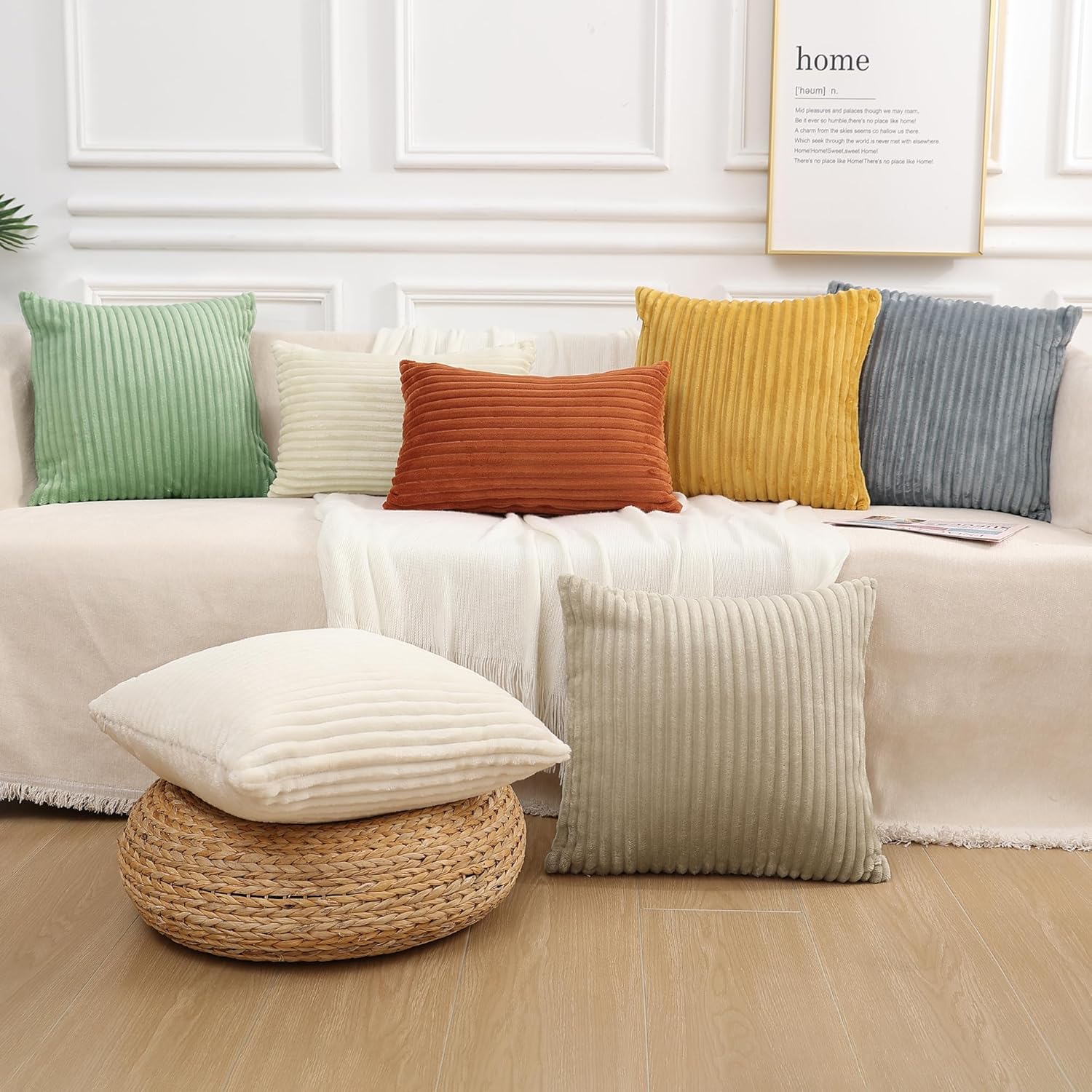 Simmore Juego de 2 fundas de almohada decorativas de 26 x 26 pulgadas, fundas de almohada de franela de felpa suave de doble cara para sofá, sala de